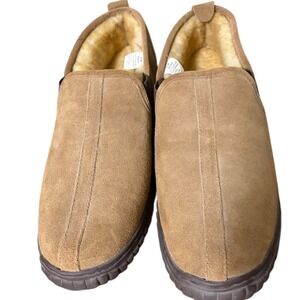 NWOB Red Head Men's Tan Suede Moccasin Slippers‎ Shearling Lined Size 9 M